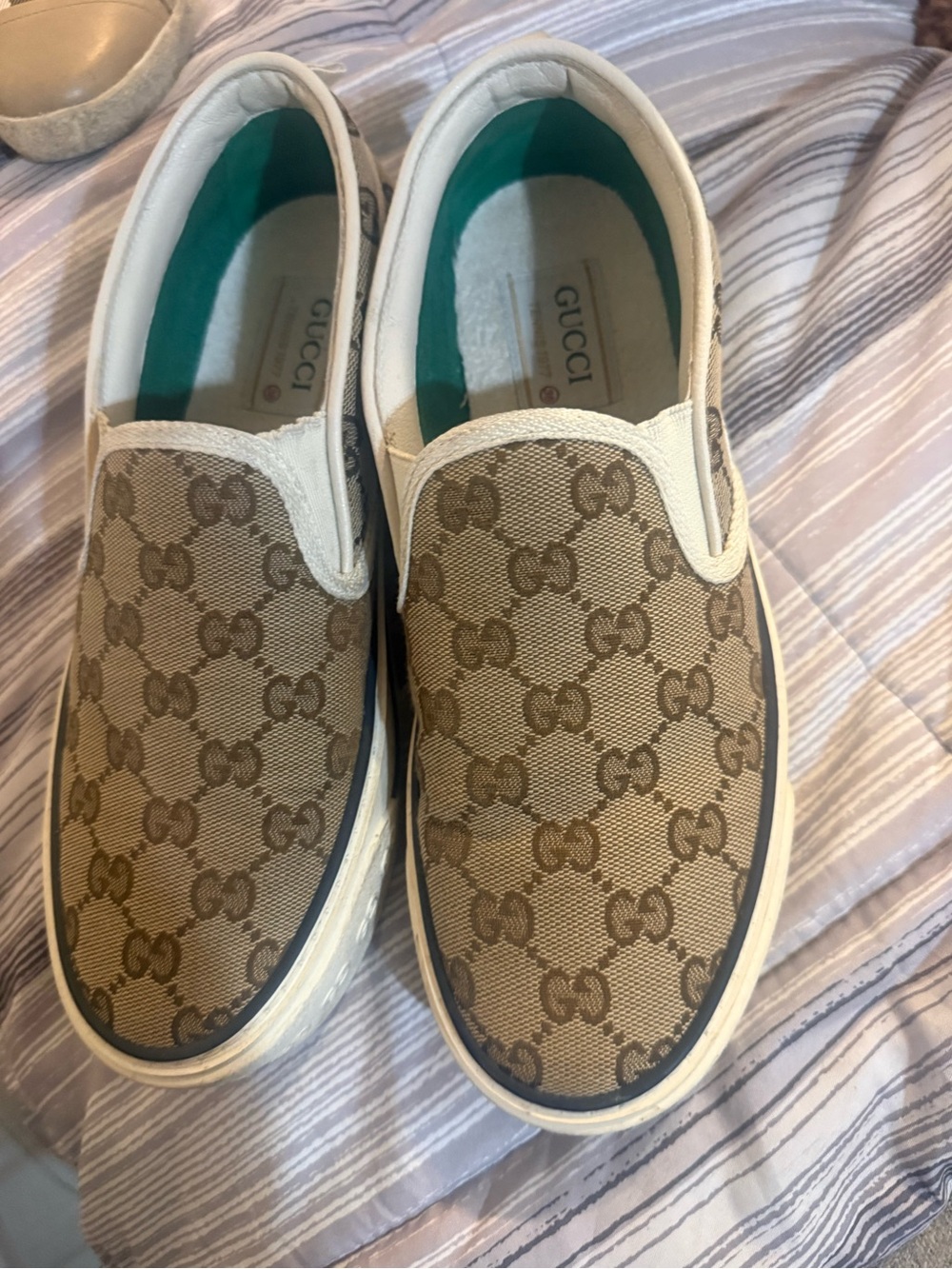 Gucci Beige Brown GG Canvas Slip-On Sneakers
